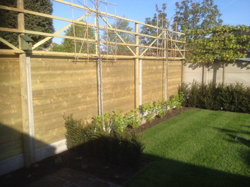 Combinatie van tuinafsluitingen met leilindes en tand / groef panelen